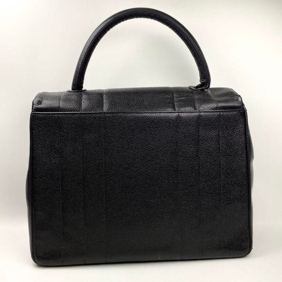 Authentic CHANEL CC Caviar Vertical Quilted Kelly Flap Bag Black Purse Handle - Picture 3 of 11